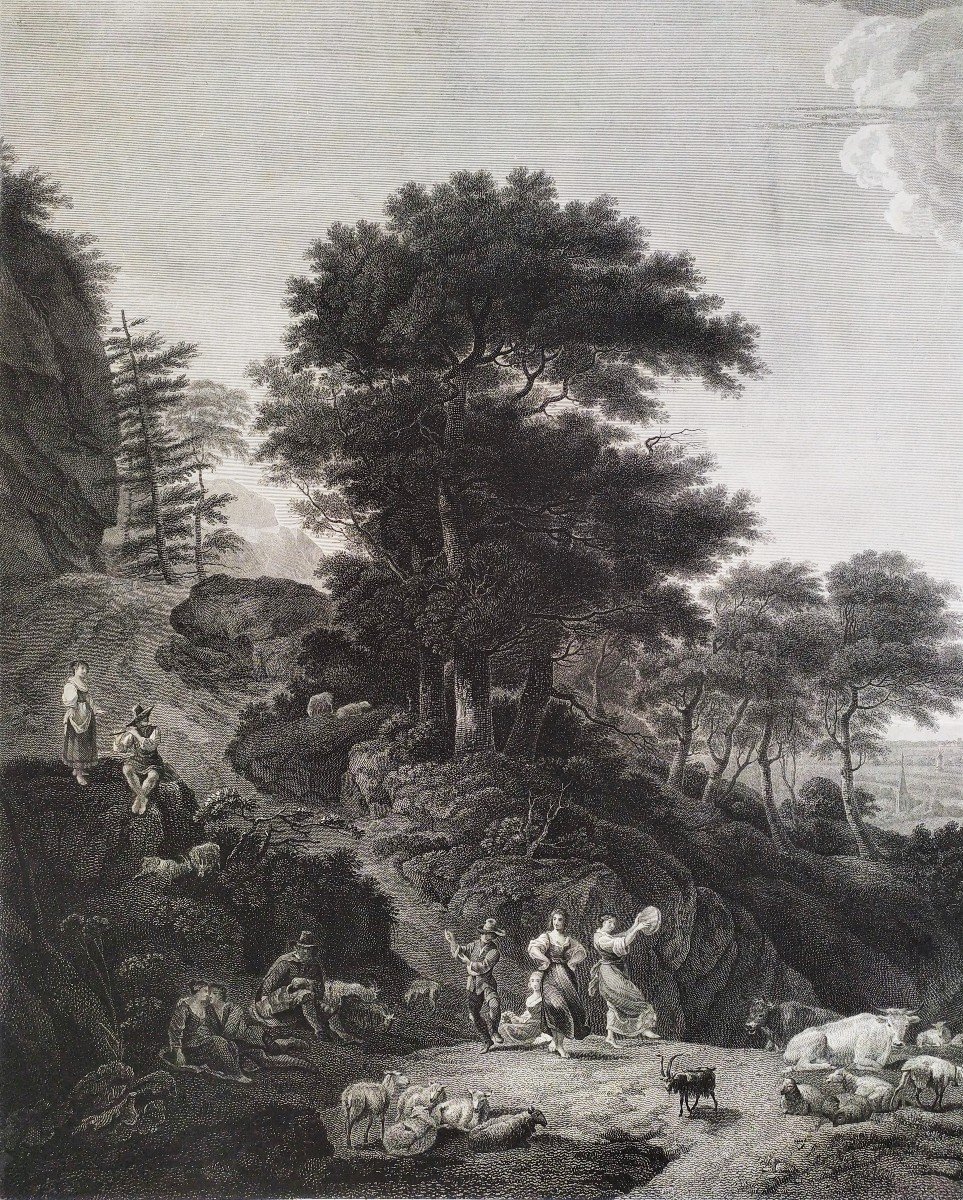 Château De Bentheim  l'Amusement Du Berger Gravure  d'Après Nicolas Berchem 1798-photo-3