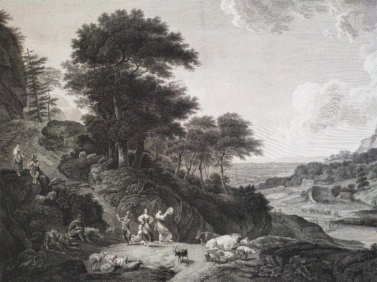 Château De Bentheim  l'Amusement Du Berger Gravure  d'Après Nicolas Berchem 1798-photo-6