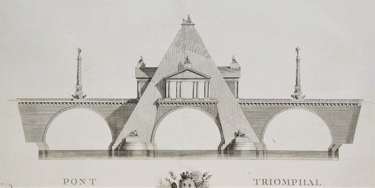 Pont Triomphal Gravure XVIIIème  Par Bichard d'Après Challe-photo-4