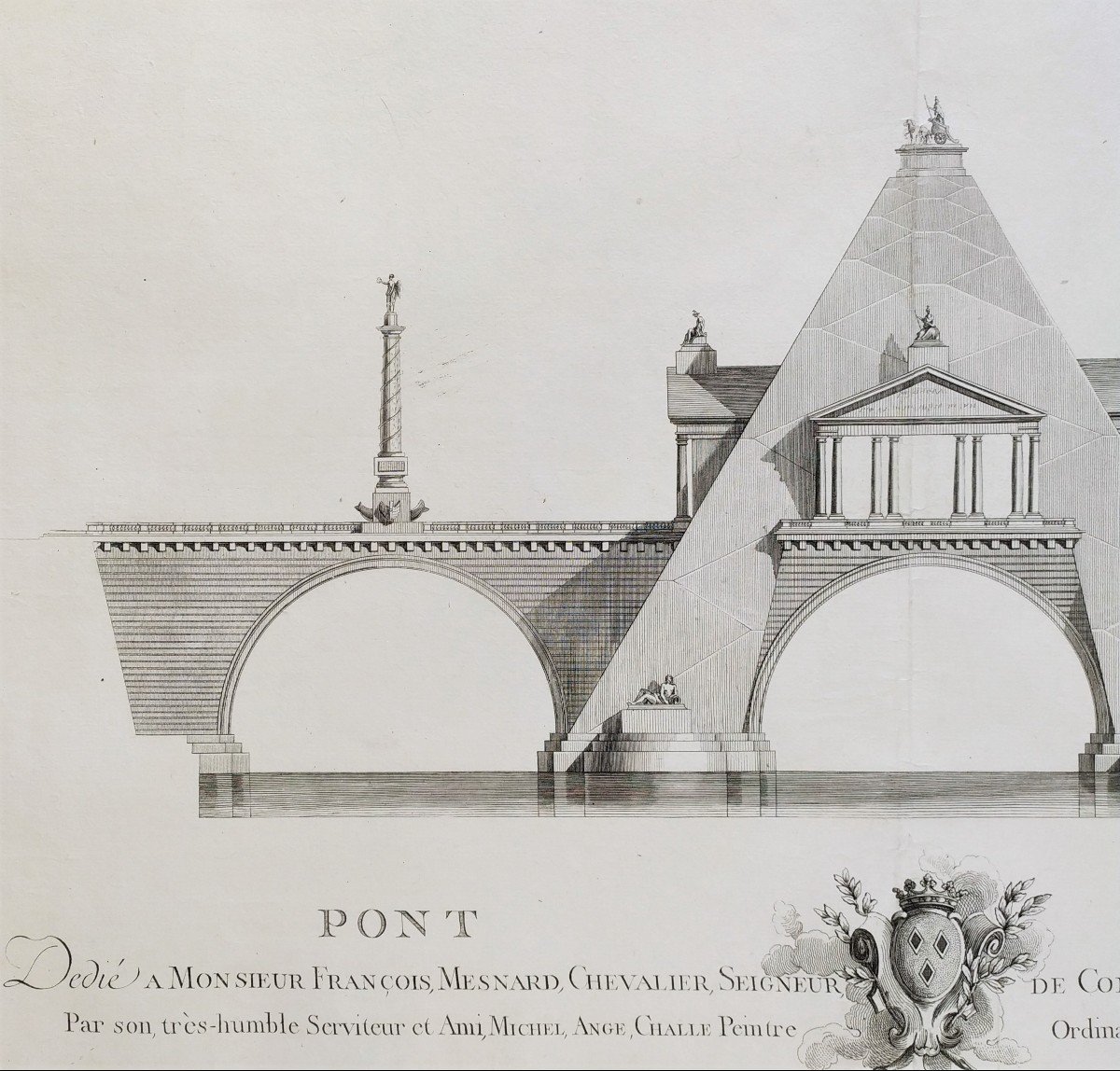 Pont Triomphal Gravure XVIIIème  Par Bichard d'Après Challe-photo-1