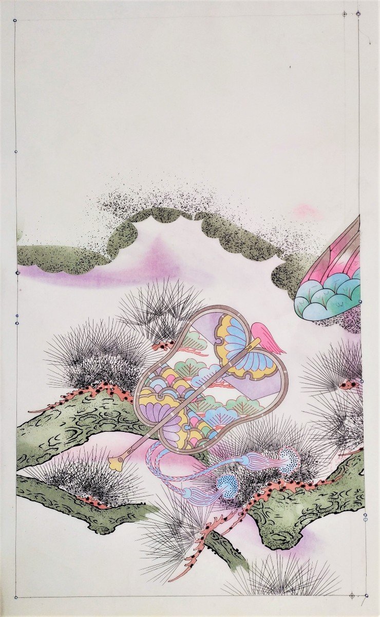 Japan Drawing Watercolour And Ink Pattern For Kimono Japanese Art-photo-1