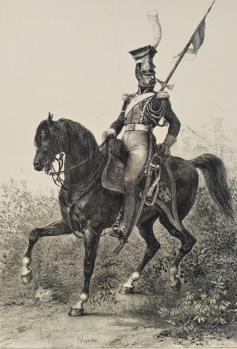 Cavalier Militaire à Cheval Lithographie Par Charlet-photo-1