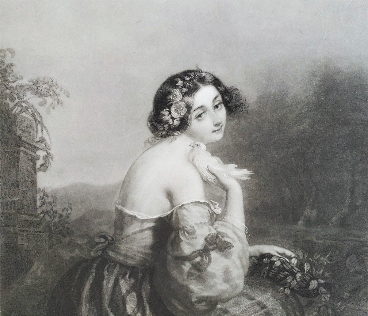 Portrait Femme Rose d'Amour Gravure XIXème-photo-2