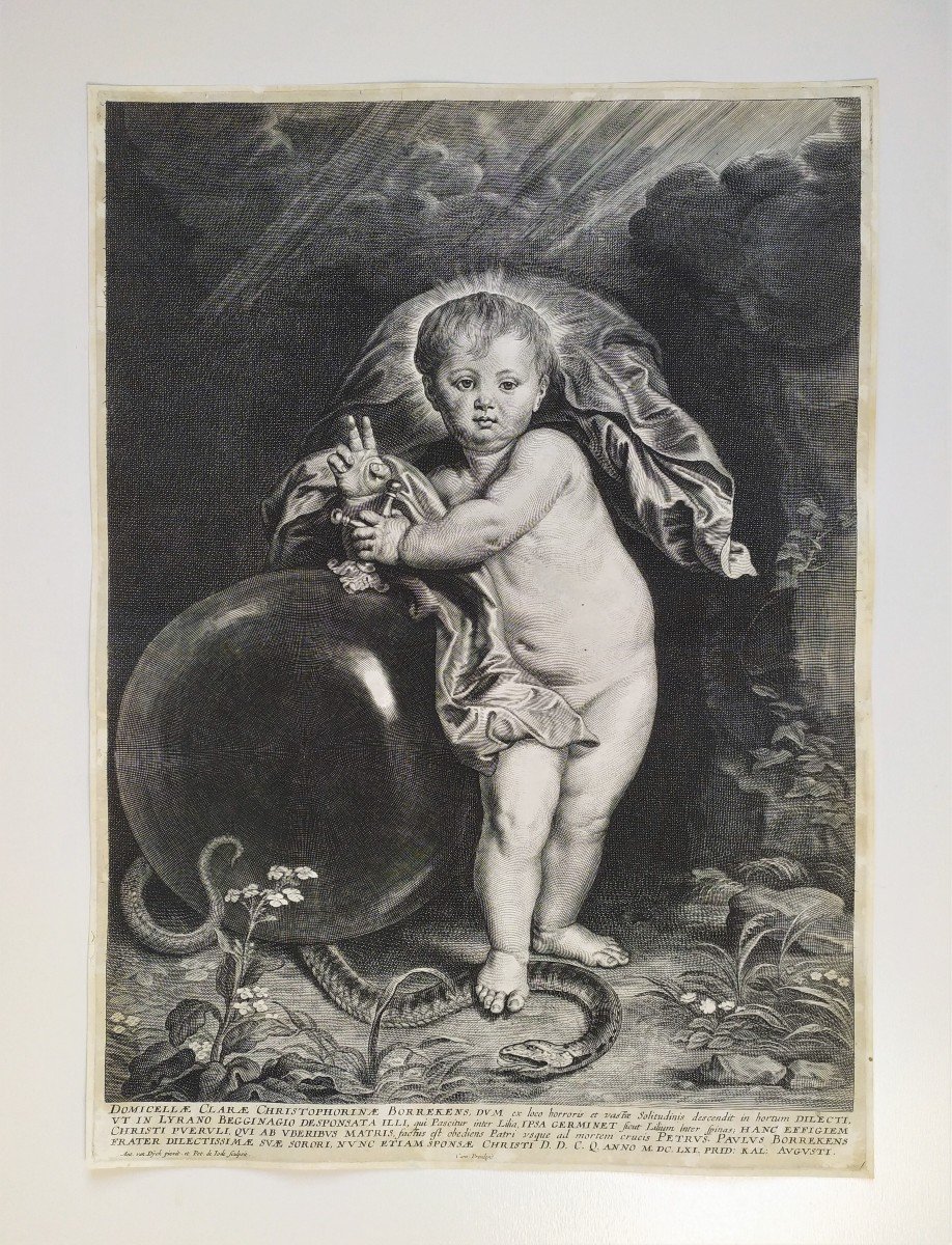 Gravure 17ème d'Après Van Dyck Christ Enfant-photo-2