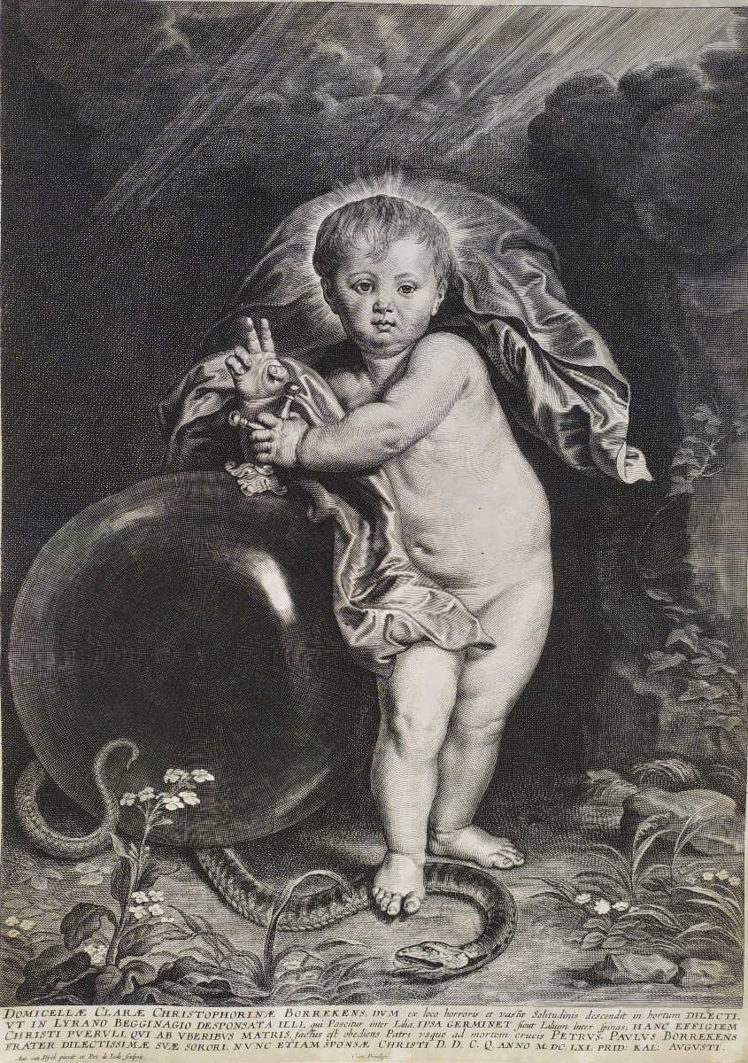 Gravure 17ème d'Après Van Dyck Christ Enfant-photo-1
