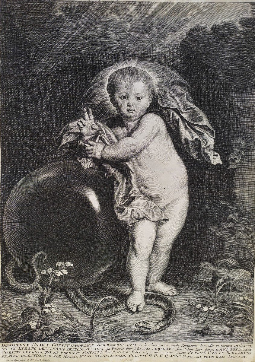 Gravure 17ème d'Après Van Dyck Christ Enfant