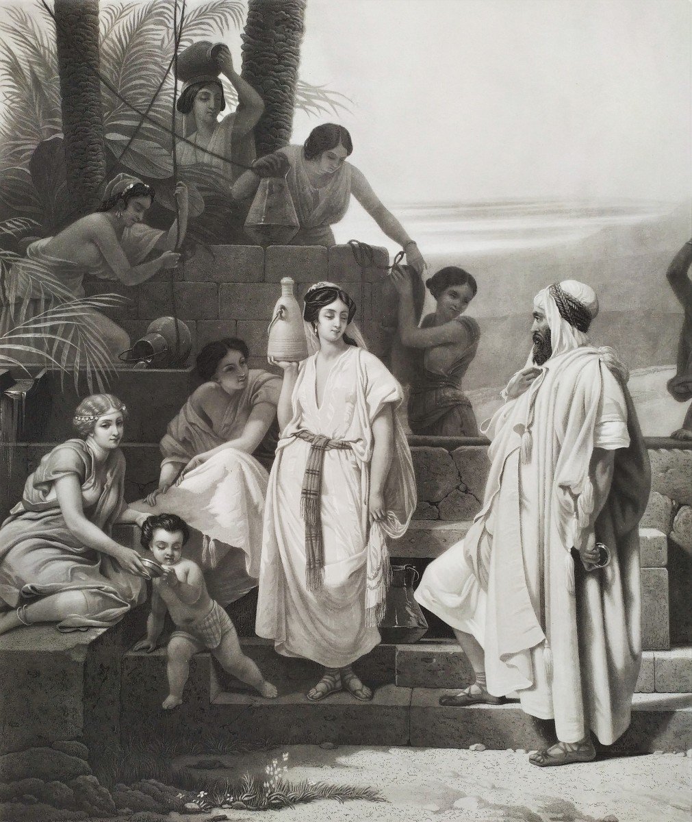Orientalist Etching Rebecca And Eliezer 19th C. Engraving-photo-3
