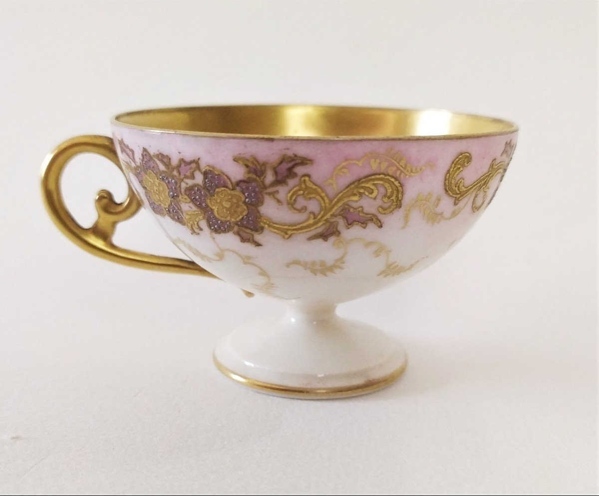 Handpainted Victorian Porcelain Miniature Coffee Cup And Saucer 19th C -photo-1