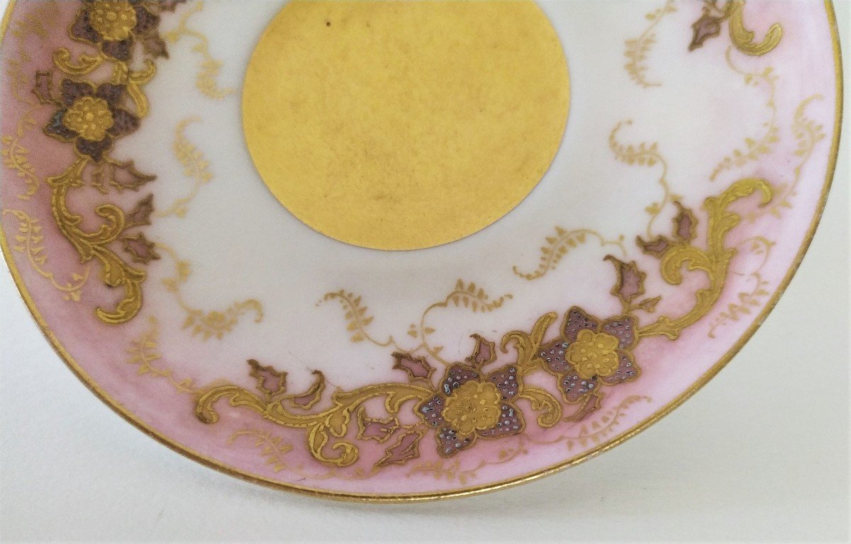 Handpainted Victorian Porcelain Miniature Coffee Cup And Saucer 19th C -photo-3