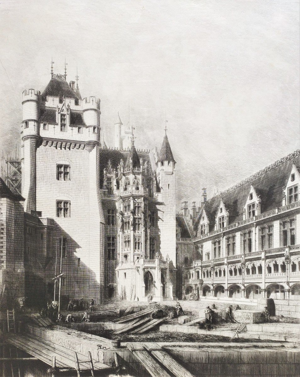 Architecture Engraving Pierrefonds Castle Etching By Rochebrune 19th C