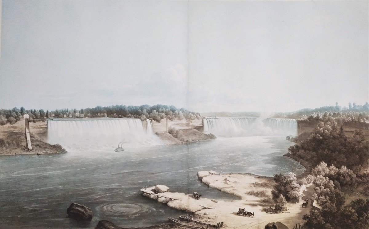 Panoramic View Niagara Falls Engraving After Sebron American Landscape