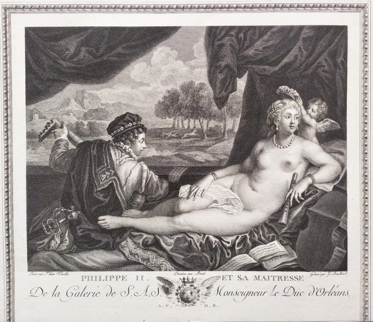 Philippe II Et Sa Maitresse Gravure d'Après Titien Vecelli-photo-3