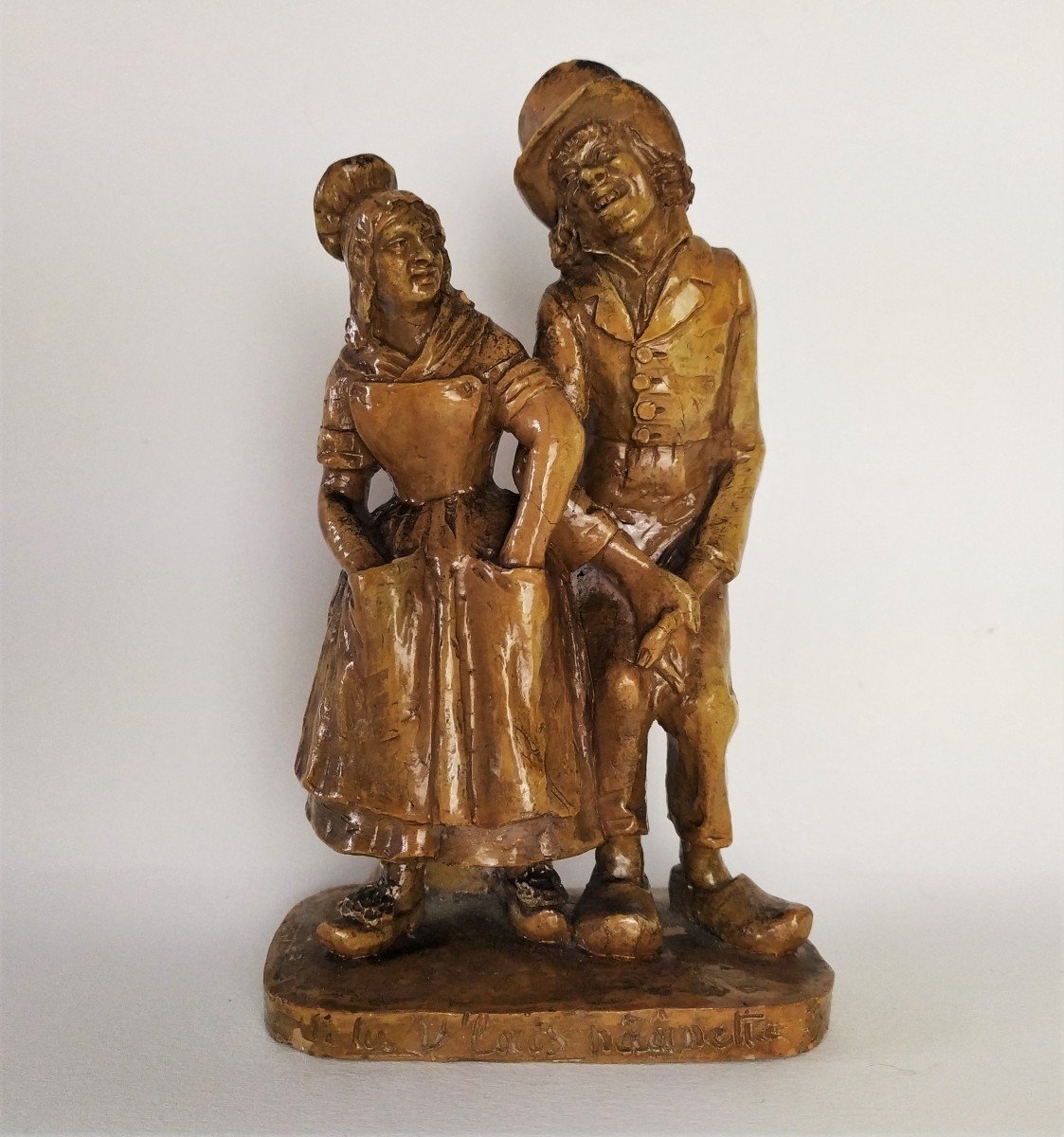 Glazed Terracotta Figurine Couple Of Normans   By P.desbordes 19th C-photo-2