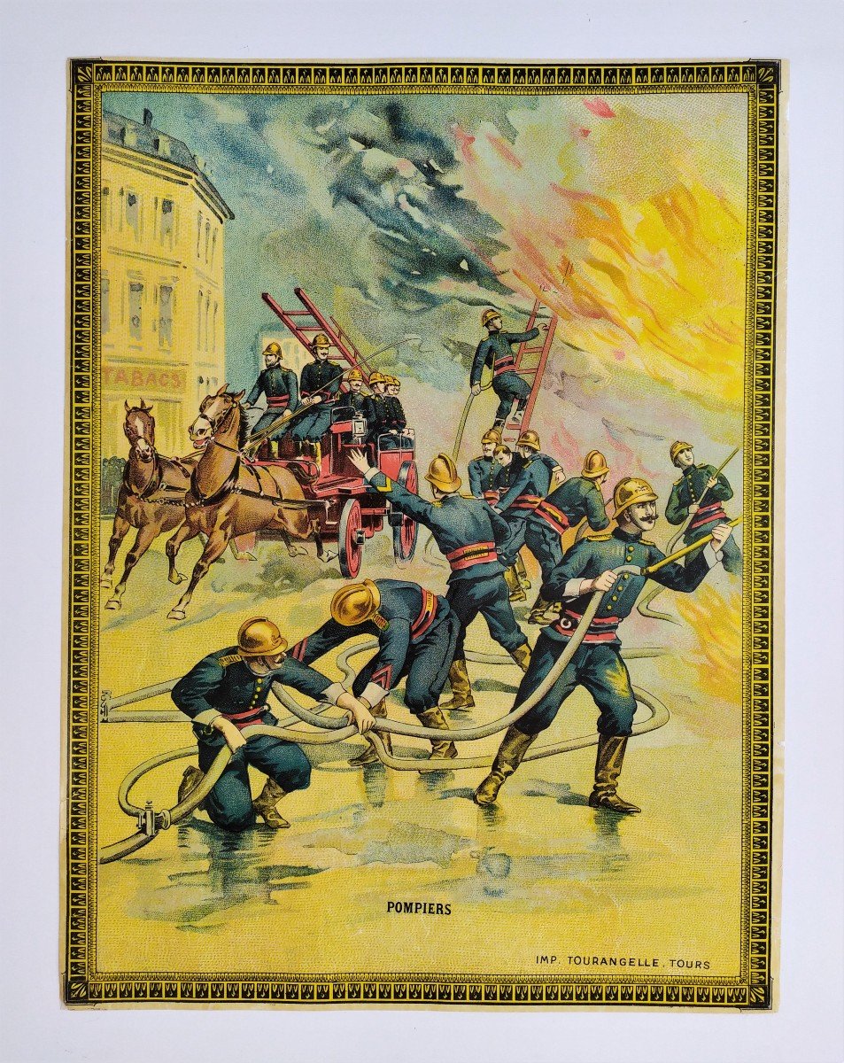 Chromolithographie Pompiers  en Touraine Vers 1900-photo-2