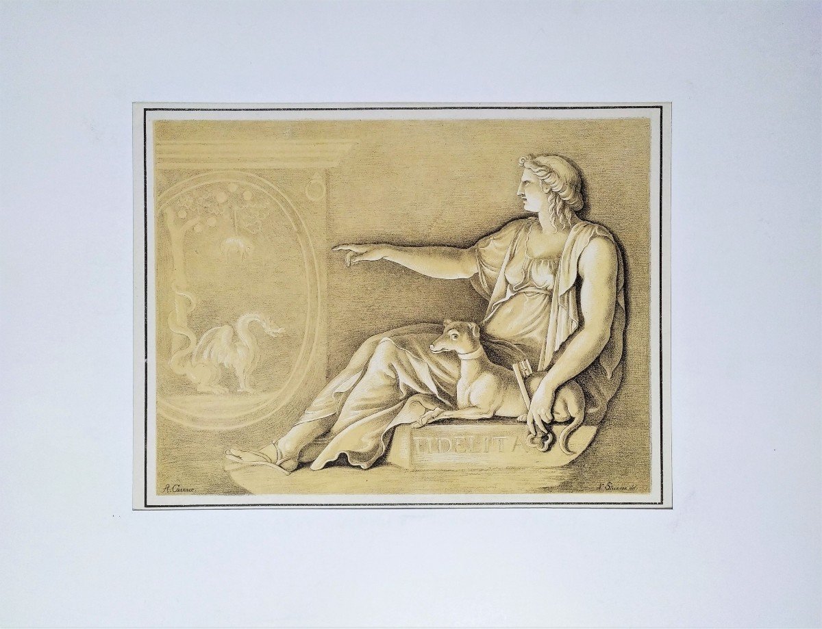 Fidelitas Allegorical Lithography By Johann Nepomuk Strixner 19th C-photo-2