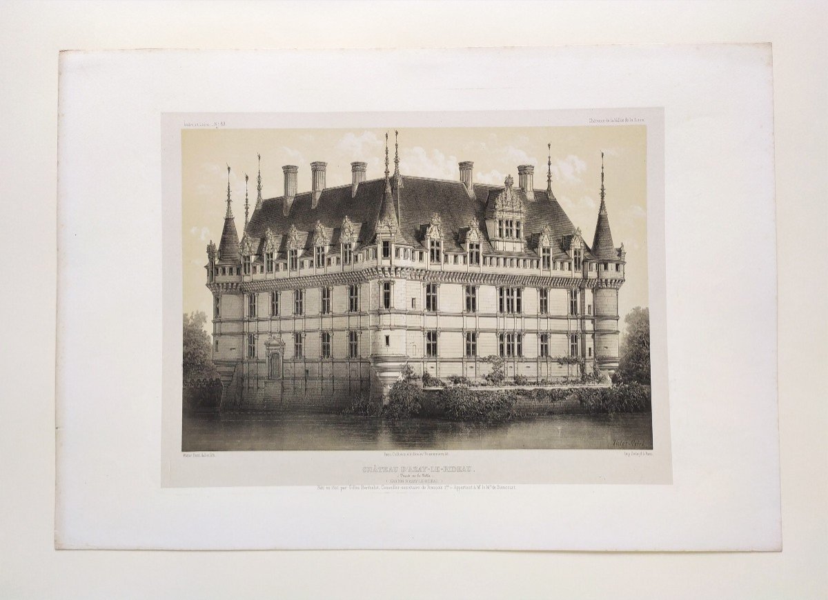 Château d'Azay-le-Rideau Lithographie XIXe Par Victor Petit-photo-2