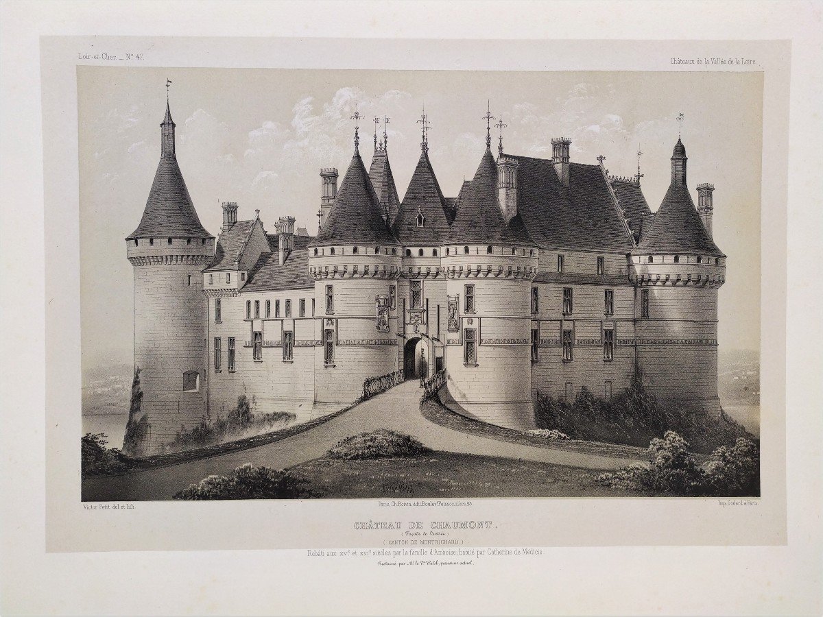 Château De Chaumont Lithographie Originale XIXe Par Victor Petit-photo-3