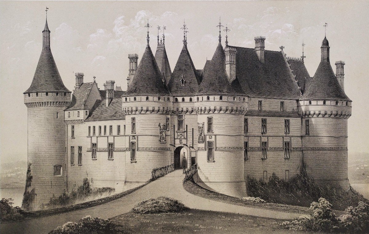 Château De Chaumont Lithographie Originale XIXe Par Victor Petit-photo-4