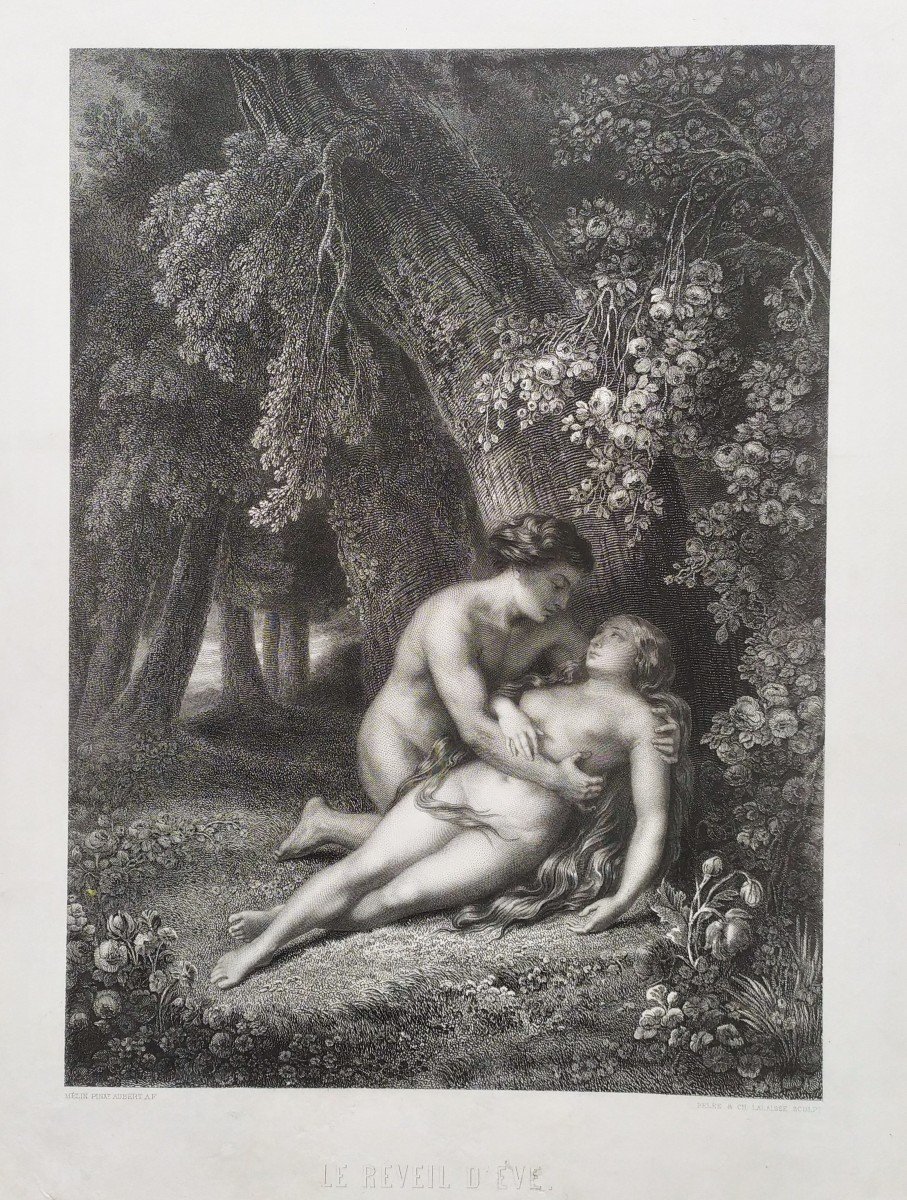 Adam et  Eve Gravure Biblique Nu-photo-3