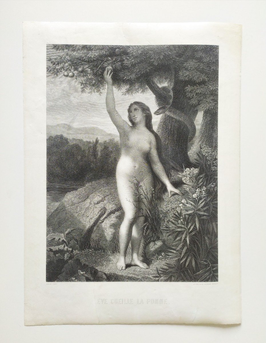 Nude Eve  Biblical Scene Engraving-photo-2