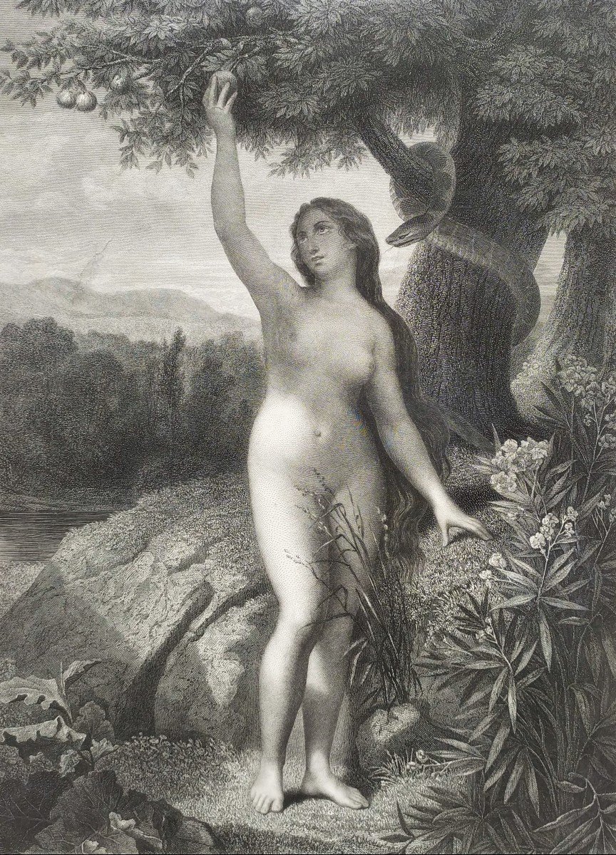 Nude Eve  Biblical Scene Engraving-photo-4