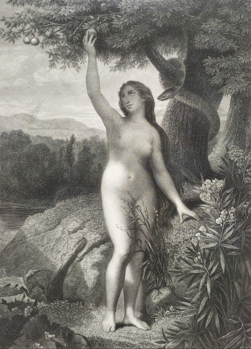 Nude Eve  Biblical Scene Engraving