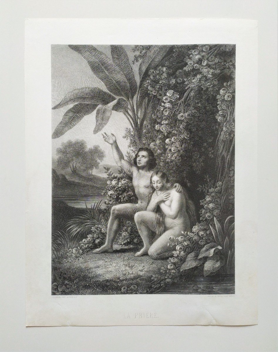 Eve Nu Adam scène biblique gravure-photo-2