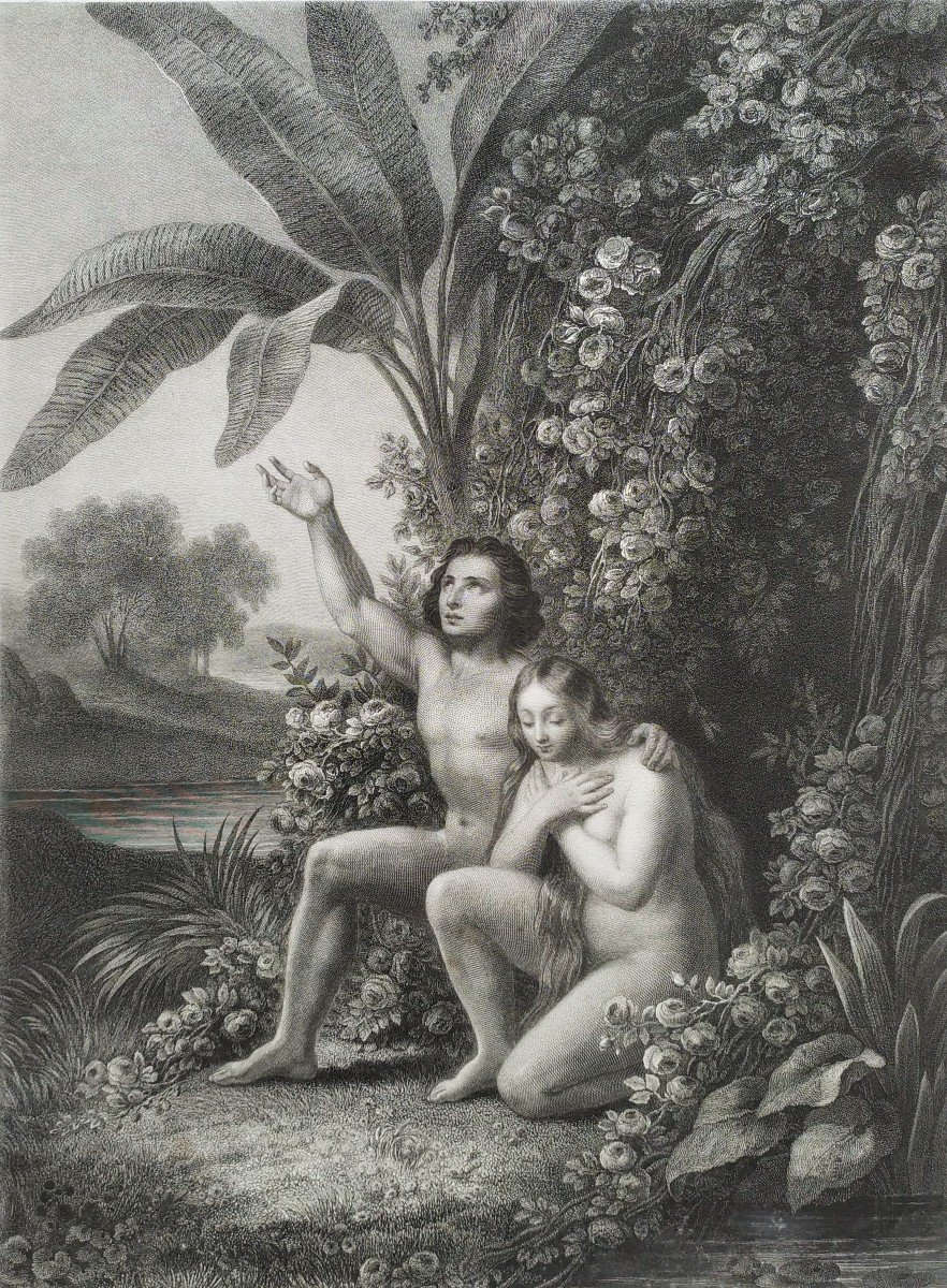 Eve Nu Adam scène biblique gravure-photo-4