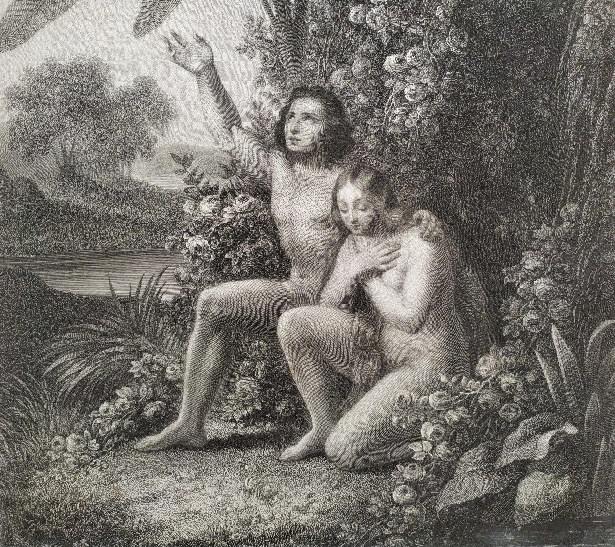 Eve Nu Adam scène biblique gravure-photo-1