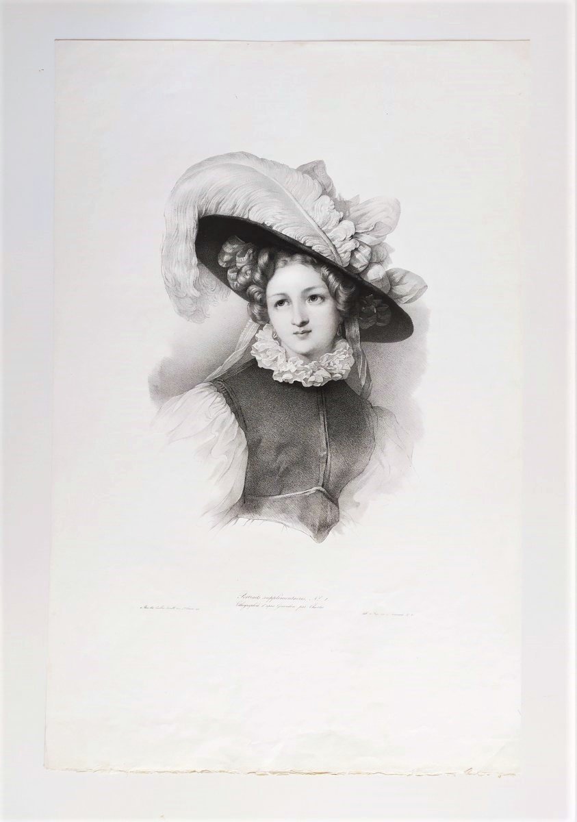 Grévedon Female Portrait Lithograph 19th C-photo-2
