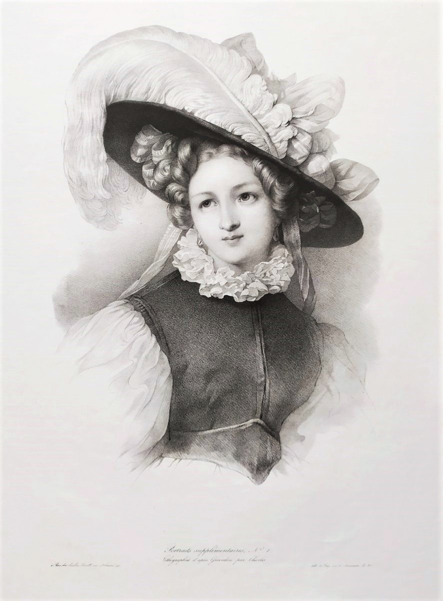 Grévedon Female Portrait Lithograph 19th C-photo-1