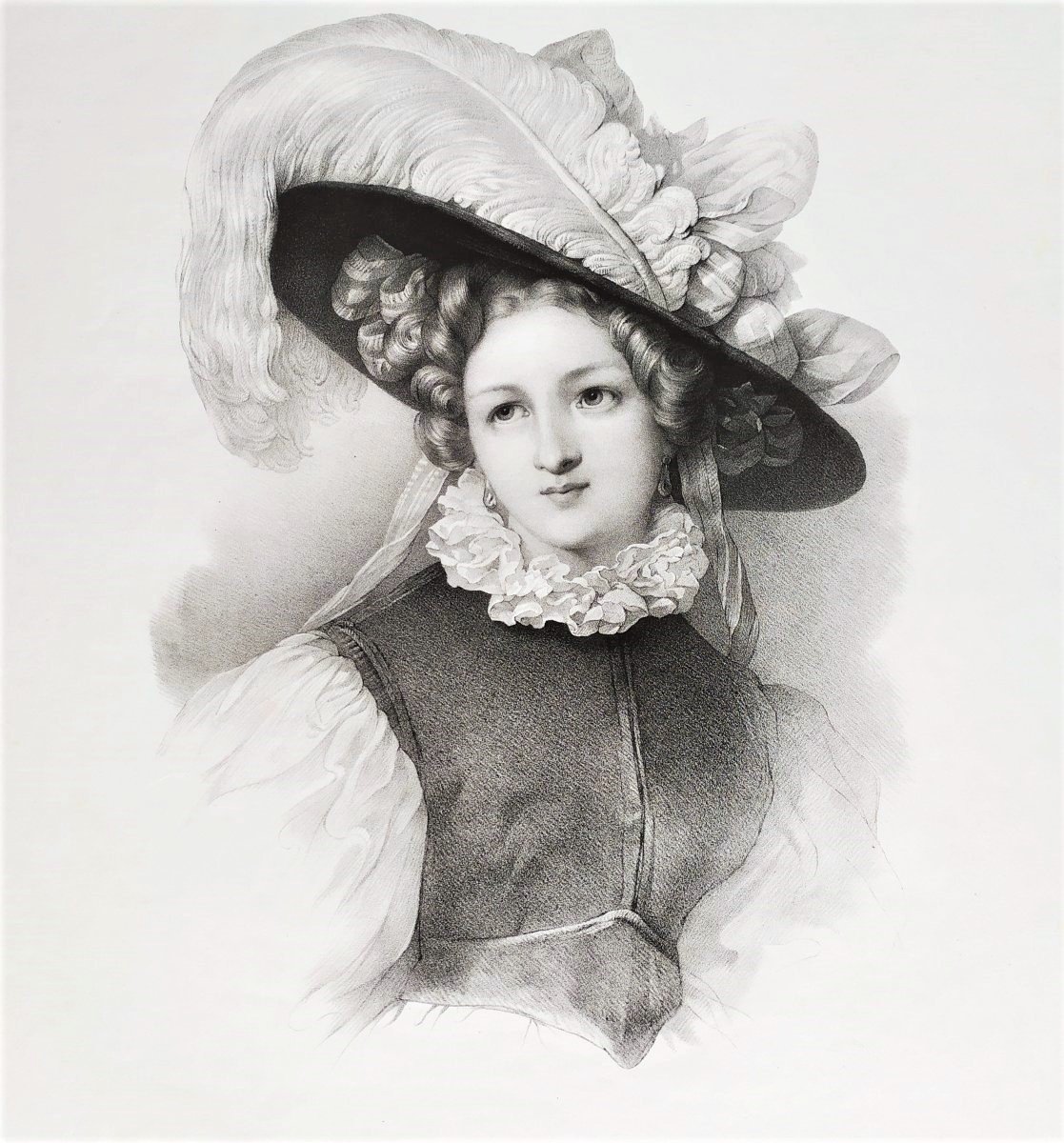 Grévedon Portrait De Femme Lithographie 19ème