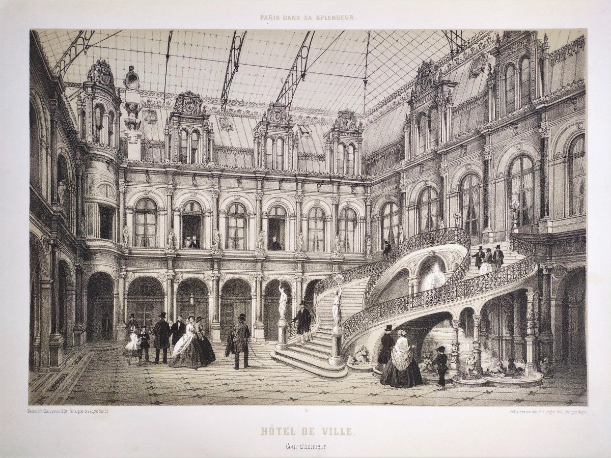 Paris Hôtel De Ville Lithographie XIXème -photo-3