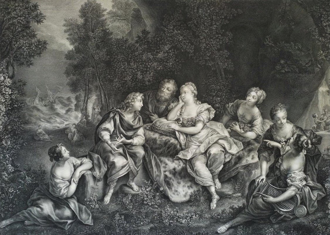Mythological Etching 18th C Telemachus And Calypso