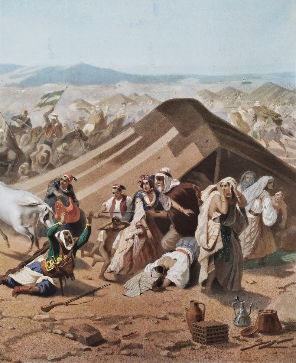 Bataille Prise De La Smala d'Abd El Kader Gravure En Couleurs XIXème  Par Cottin d'Après Bellangé-photo-6