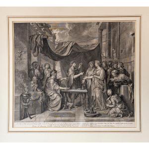 The Seven Daughters Of Madian Biblical Subject After Charles Le Brun  Engraving 18th C.