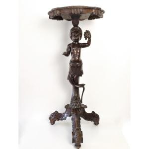 Selette Column In Carved Wood  With Putto 