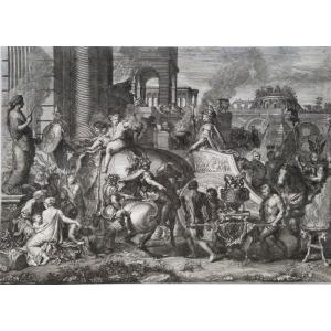 Battle Of Alexandre After Le Brun Etching 18th C