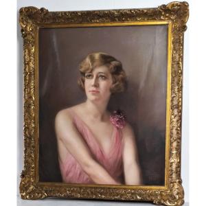 Pastel By Enrique Dorda Y Rodriguez Portrait Of A Woman Art Deco 