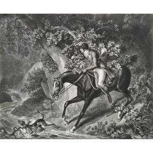 Cheval Chasse à Courre Gravure d'Après Vernet