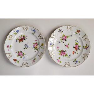 Pair Plates In Hand-painted Porcelain  With Flowers 