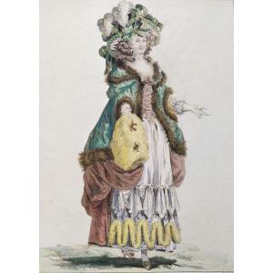 18th Century Watercolor Print After Watteau
