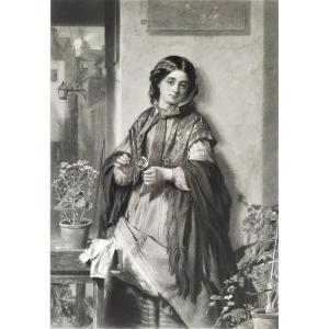 Saleswoman Of Flowers Engraving After Thomas Faed 