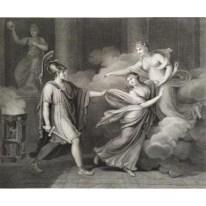 Gravure Néo-classique Mythologique Enée Et Hélène d'époque Empire