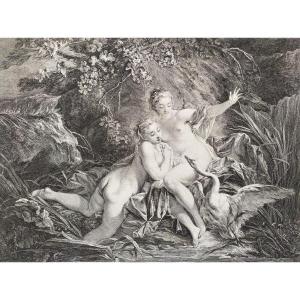 Nude Jupiter And Leda Mythological Engraving After F. Boucher 18th C