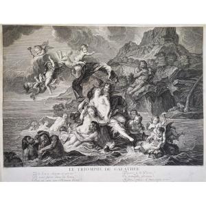 Gravure Mythologique Le Triomphe De Galathée d'après Antoine Coypel 18ème