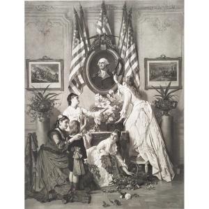 Historique Photogravure États-Unis Washington's Birthday d'après Charles Baugniet