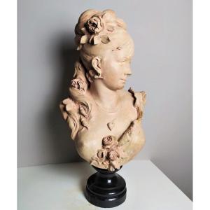 Bust Of Woman Sculpture Terracotta By Adolphe Maubach 19th C