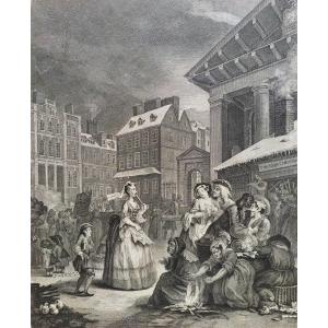 Gravure d'Après Hogarth William Morning  Londres 18ème