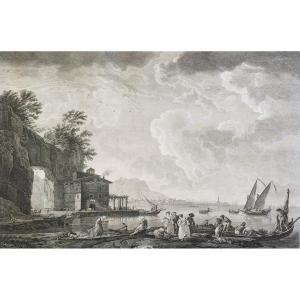 View Of Naples 18th C Engraving Etching Old Print